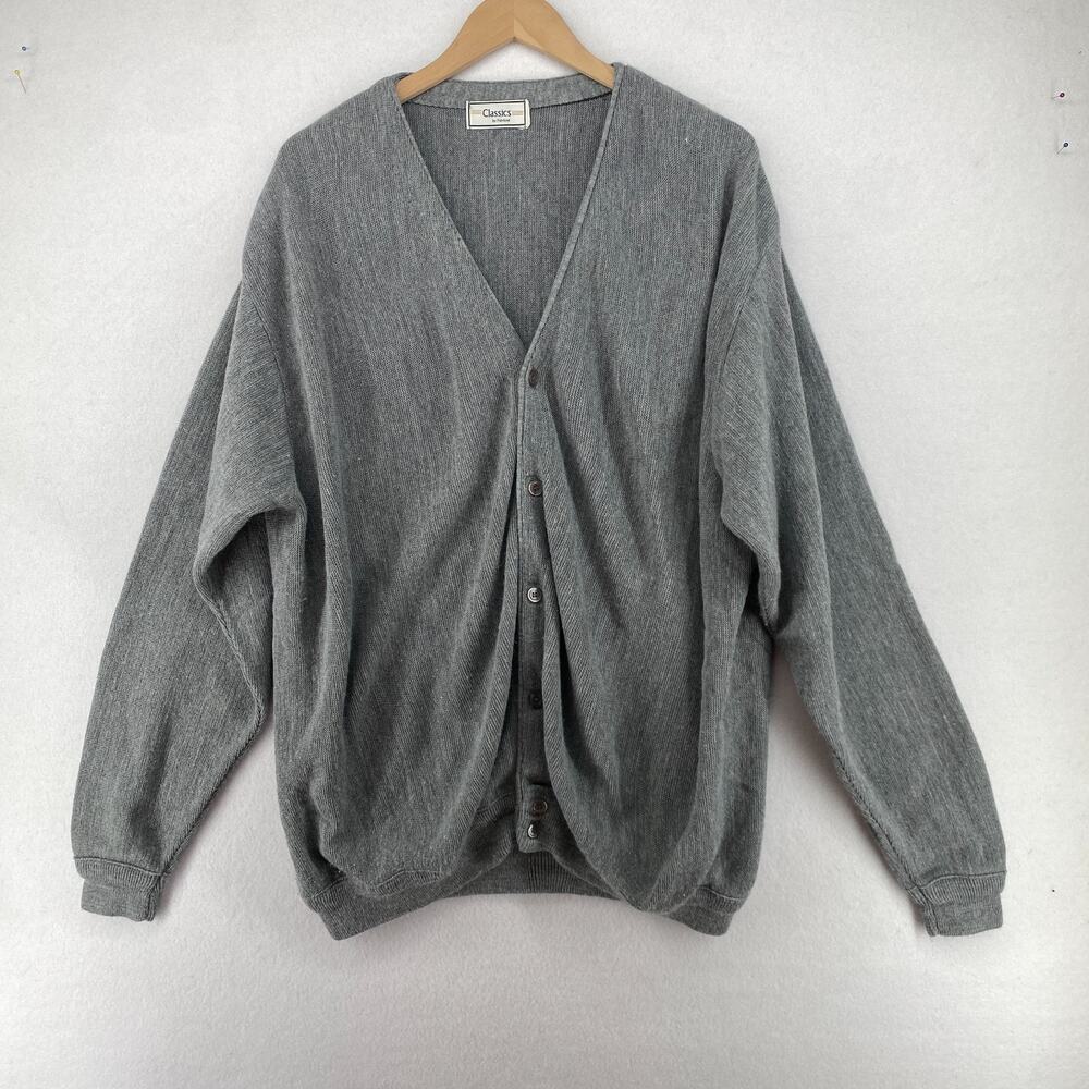 CLASSICS by PALMLAND Sweater Mens XLT Grandpa Jumper Cardigan Button Up Gray VTG